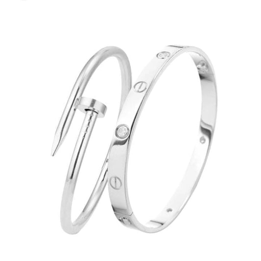 Nail and Love Bracelet Set - Silver