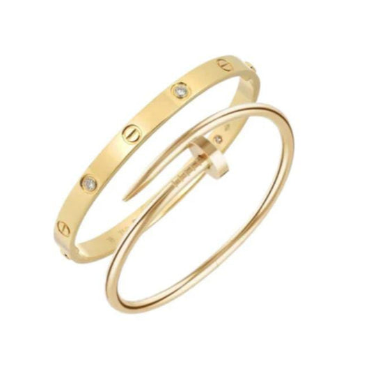 Nail and Love Bracelet Set - Gold